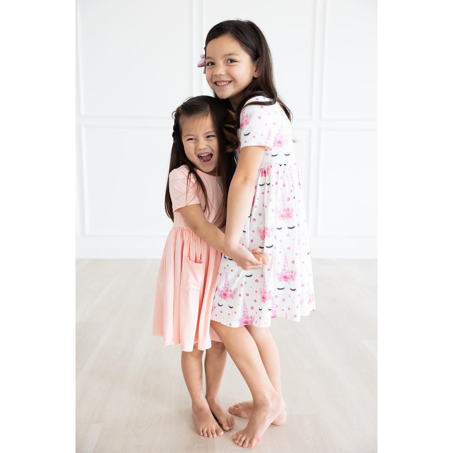 Peach S/S Pocket Twirl Dress