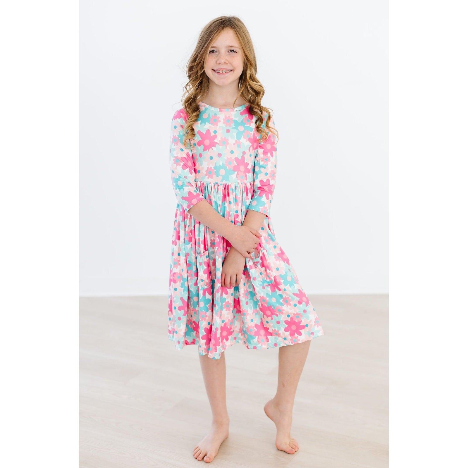 Petal Perfection 3/4 Sleeve Pocket Twirl Dress