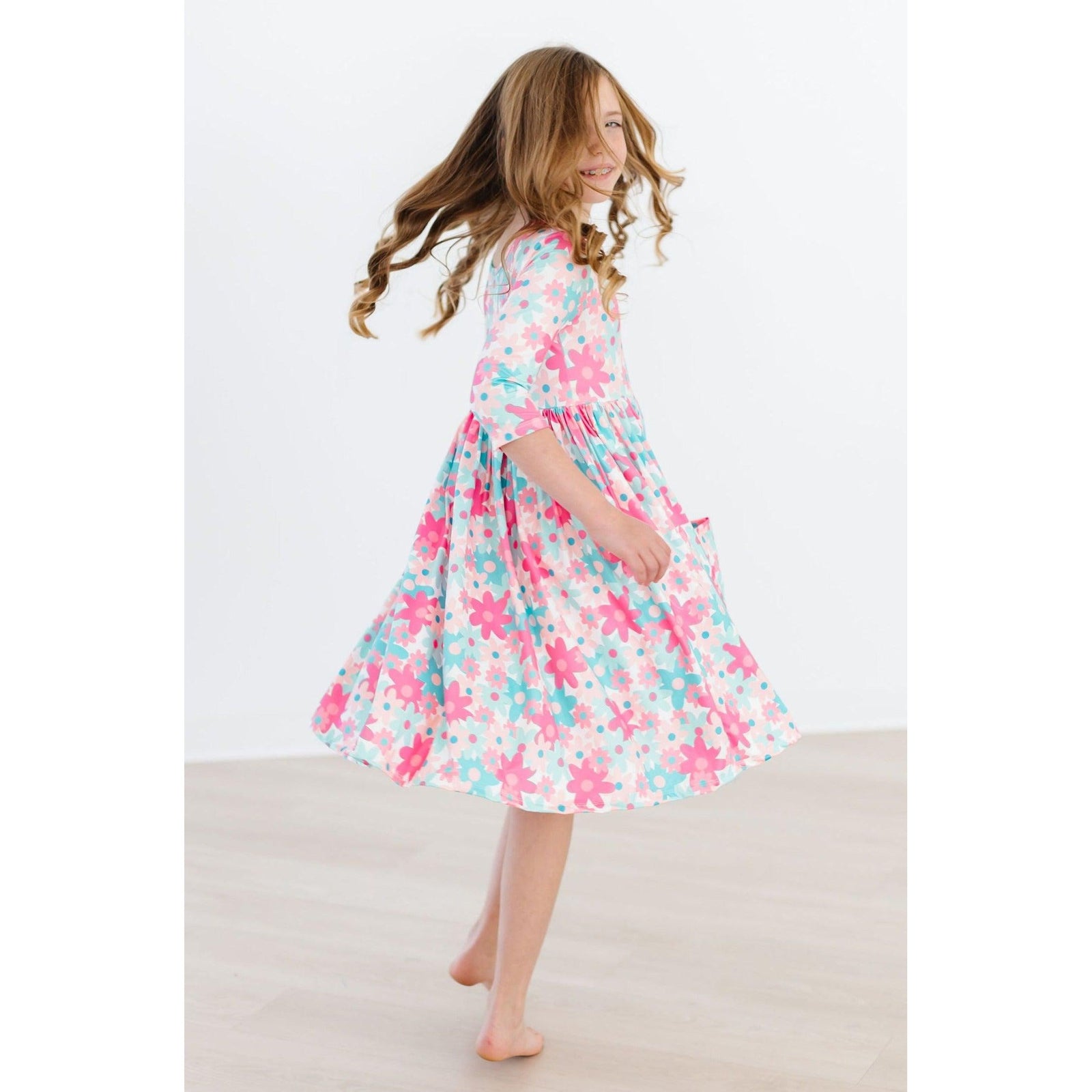 Petal Perfection 3/4 Sleeve Pocket Twirl Dress