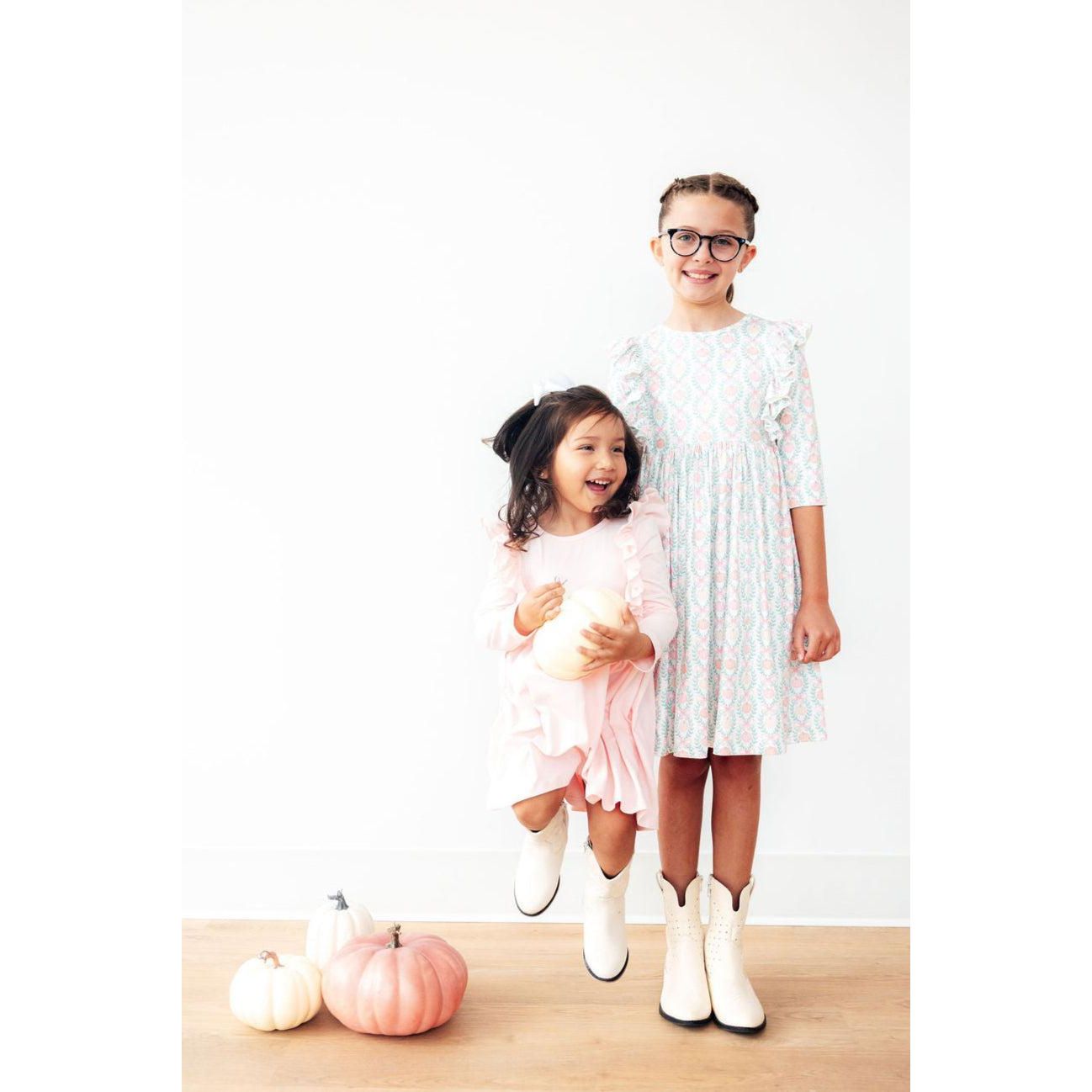 Petal Pink L/S Ruffle Twirl Dress