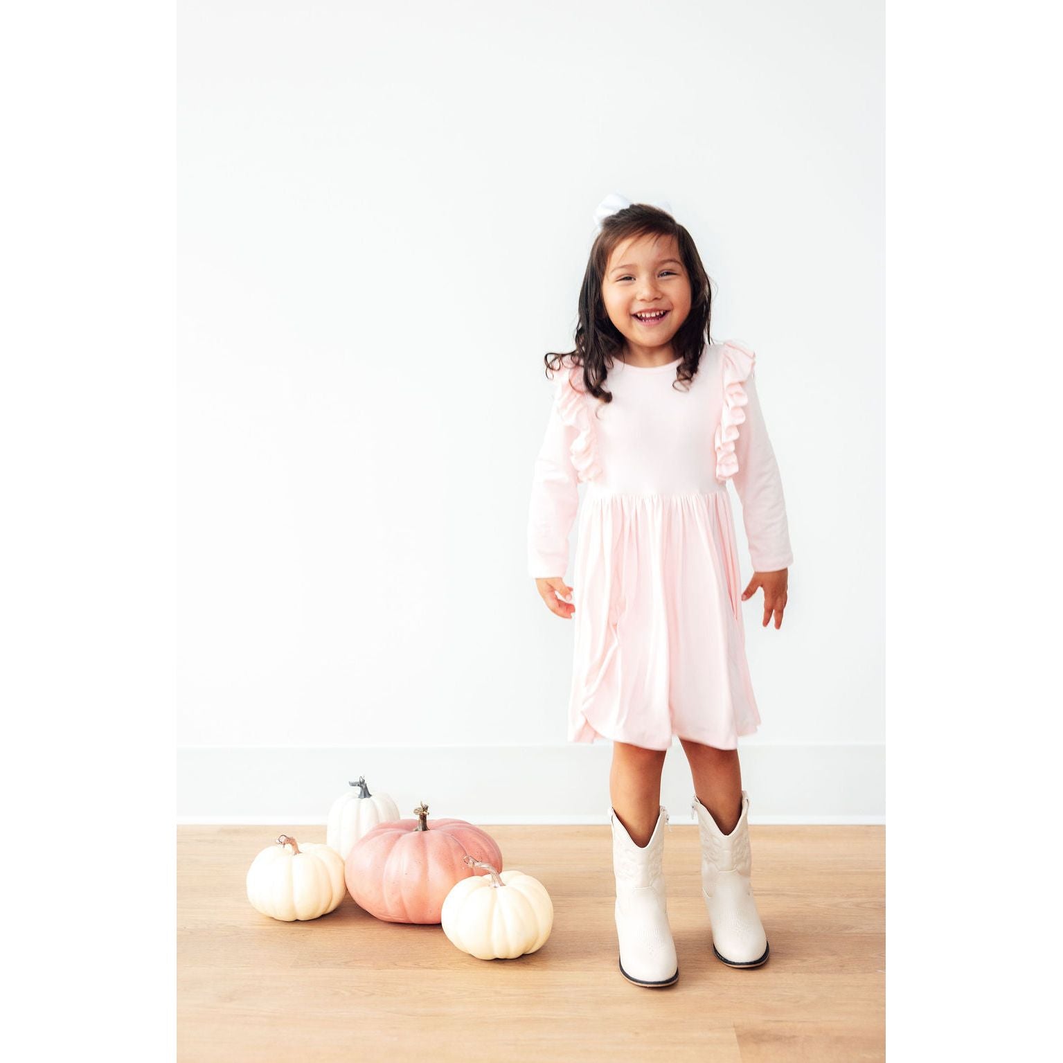 Petal Pink L/S Ruffle Twirl Dress
