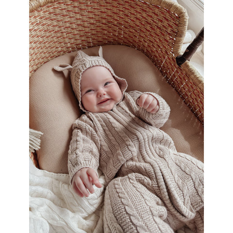 Luna + Luca Baby Bear Jumpsuit - Heather Beige