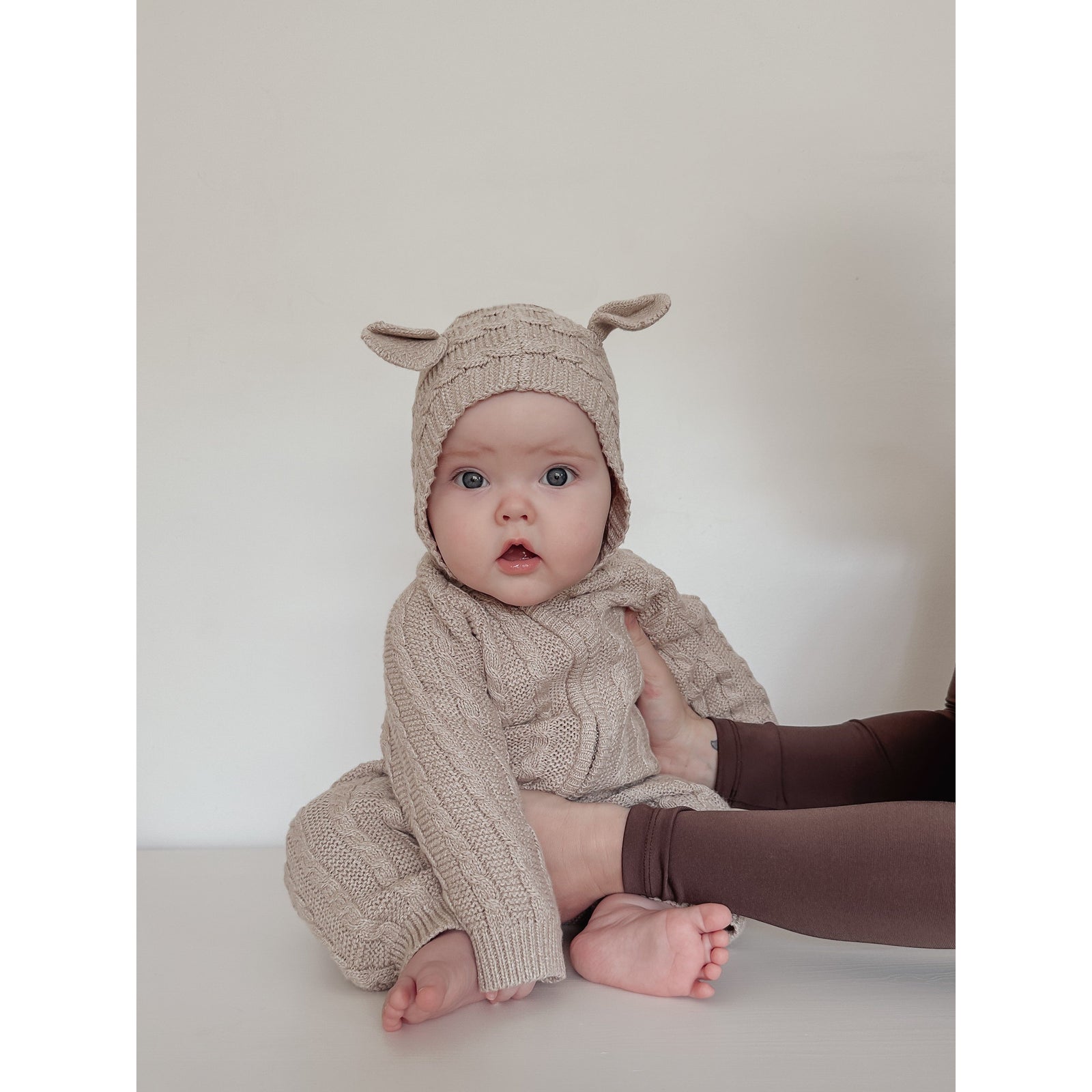 Luna + Luca Baby Bear Jumpsuit - Heather Beige