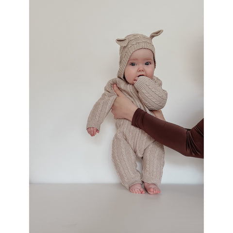 Luna + Luca Baby Bear Jumpsuit - Heather Beige