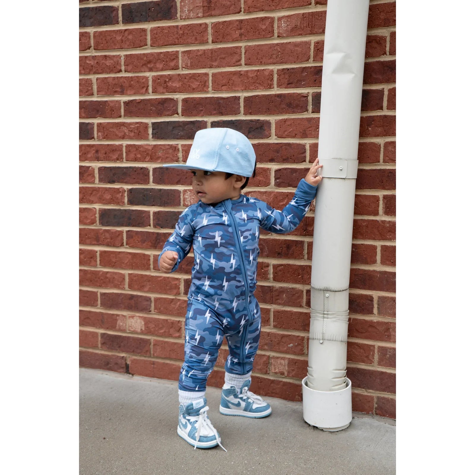 Bamboo Zip Romper | Blue Camo Bolts