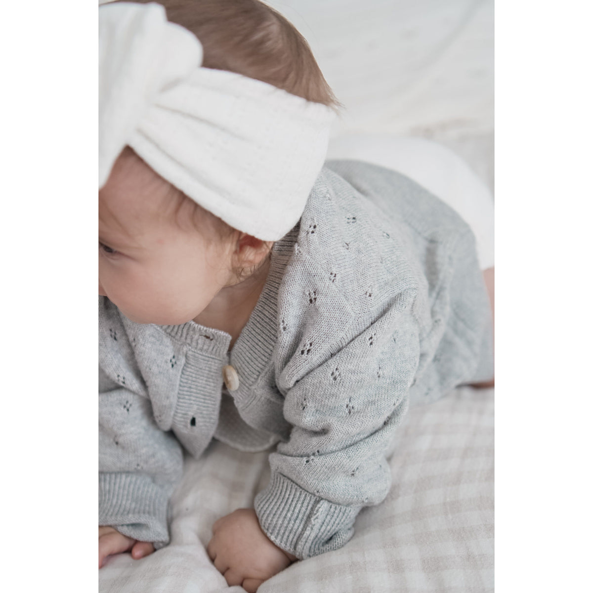 Luna + Luca Pointelle Cardigan - Heather Gray