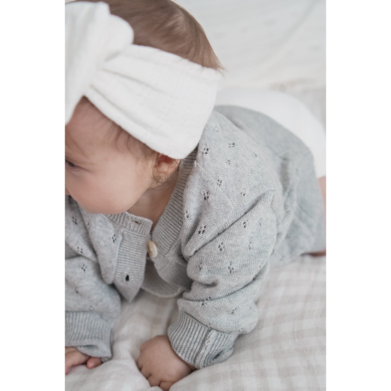 Luna + Luca Pointelle Cardigan - Heather Gray