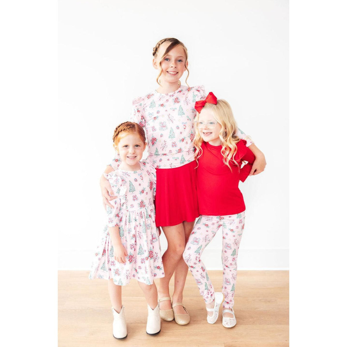 Pink Christmas 3/4 Sleeve Ruffle Twirl Dress