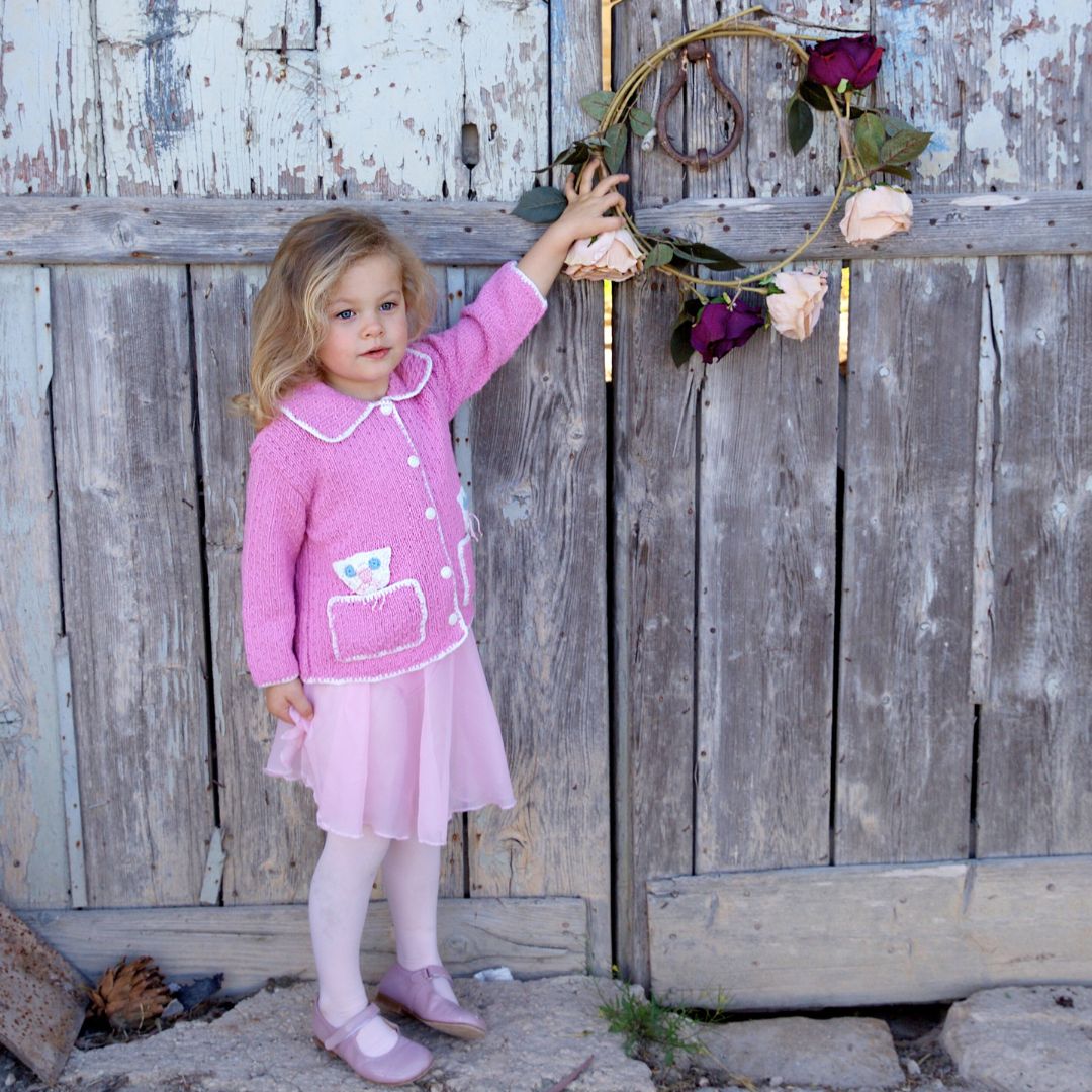Pink Cardi with Kitten Motifs & Pockets