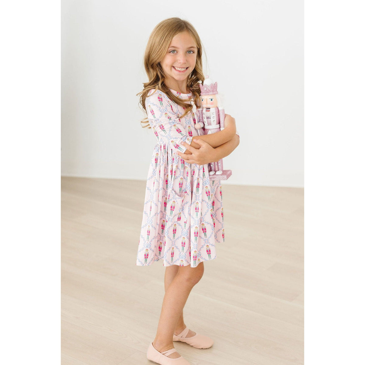 Pink Nutcracker 3/4 Sleeve Pocket Twirl Dress