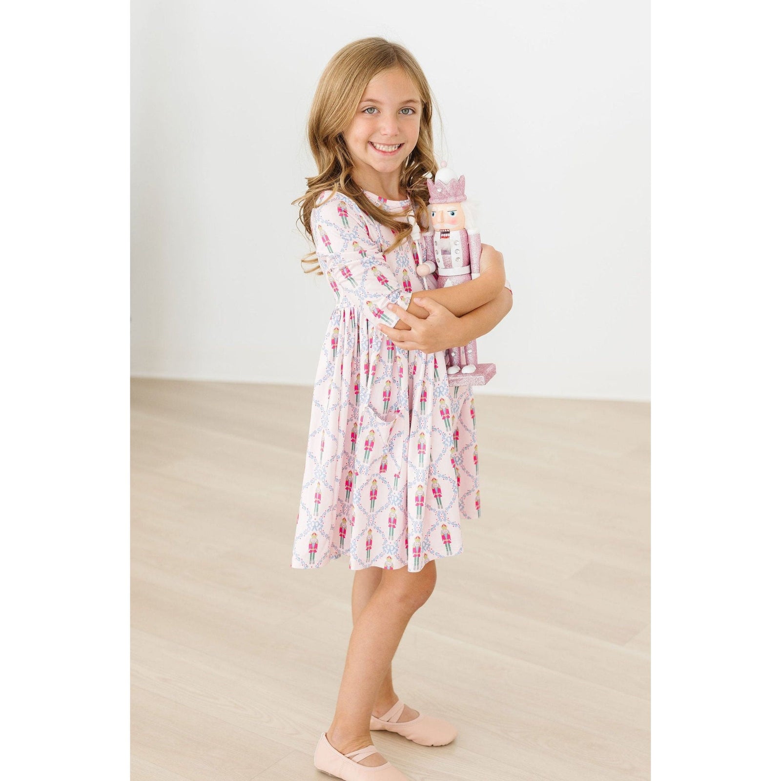 Pink Nutcracker 3/4 Sleeve Pocket Twirl Dress