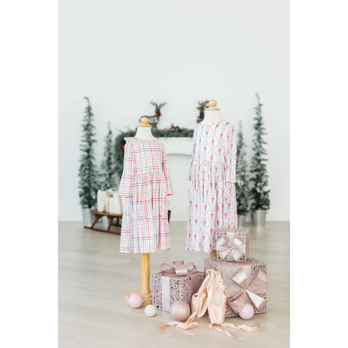 Pink Nutcracker 3/4 Sleeve Pocket Twirl Dress