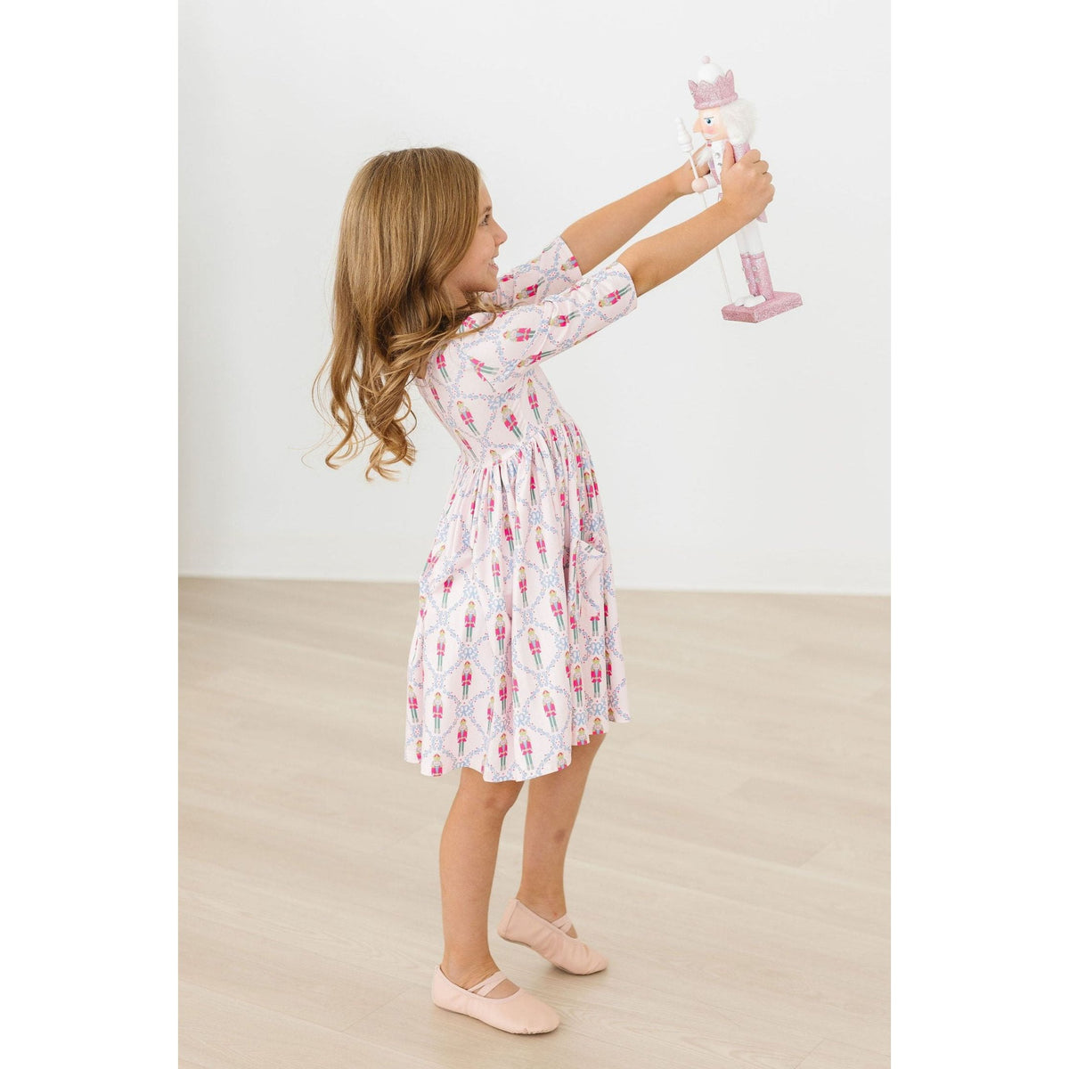 Pink Nutcracker 3/4 Sleeve Pocket Twirl Dress