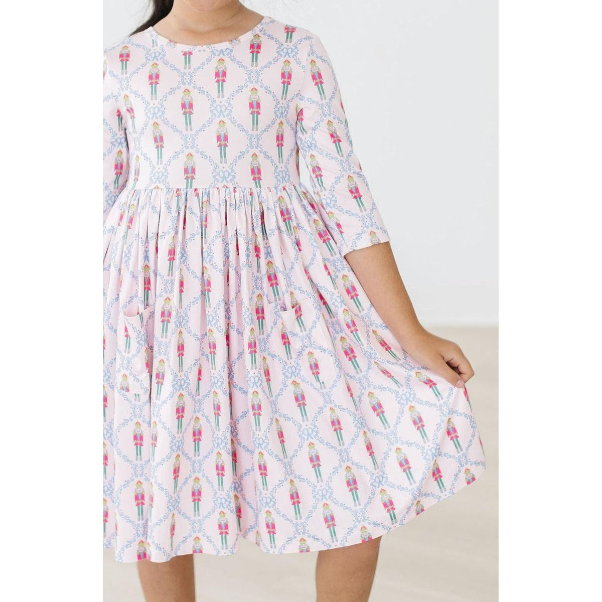 Pink Nutcracker 3/4 Sleeve Pocket Twirl Dress