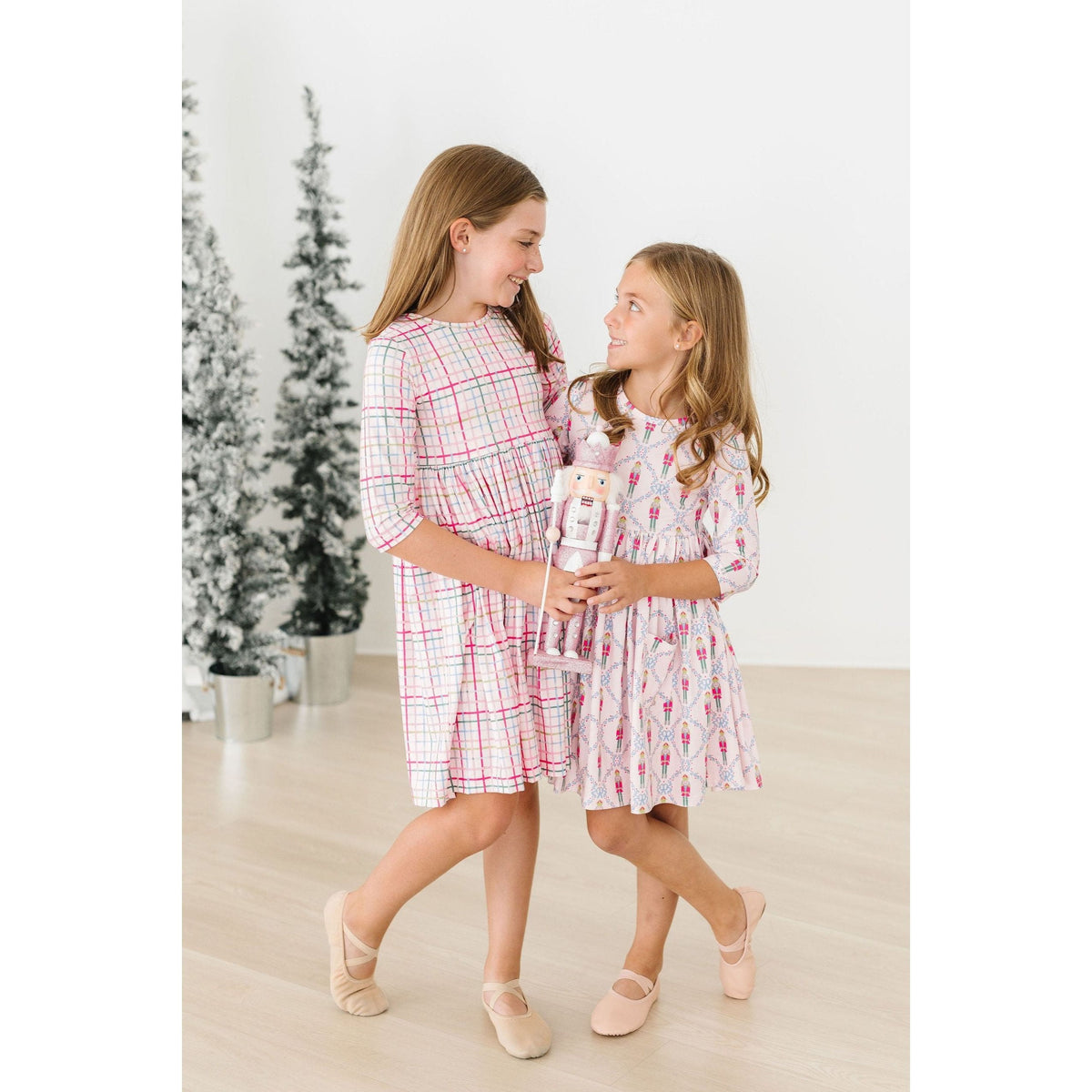 Pink Nutcracker 3/4 Sleeve Pocket Twirl Dress