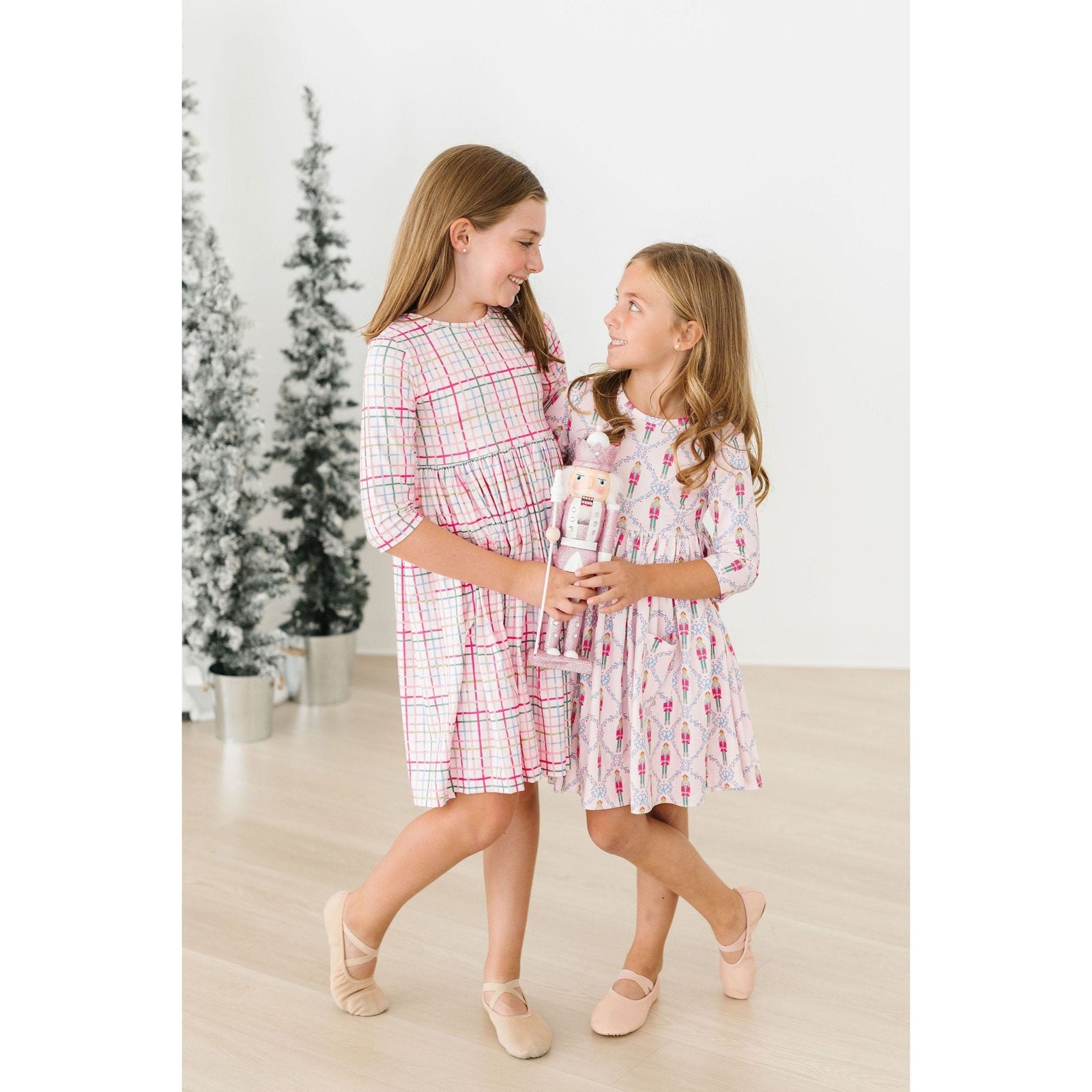 Pink Nutcracker 3/4 Sleeve Pocket Twirl Dress
