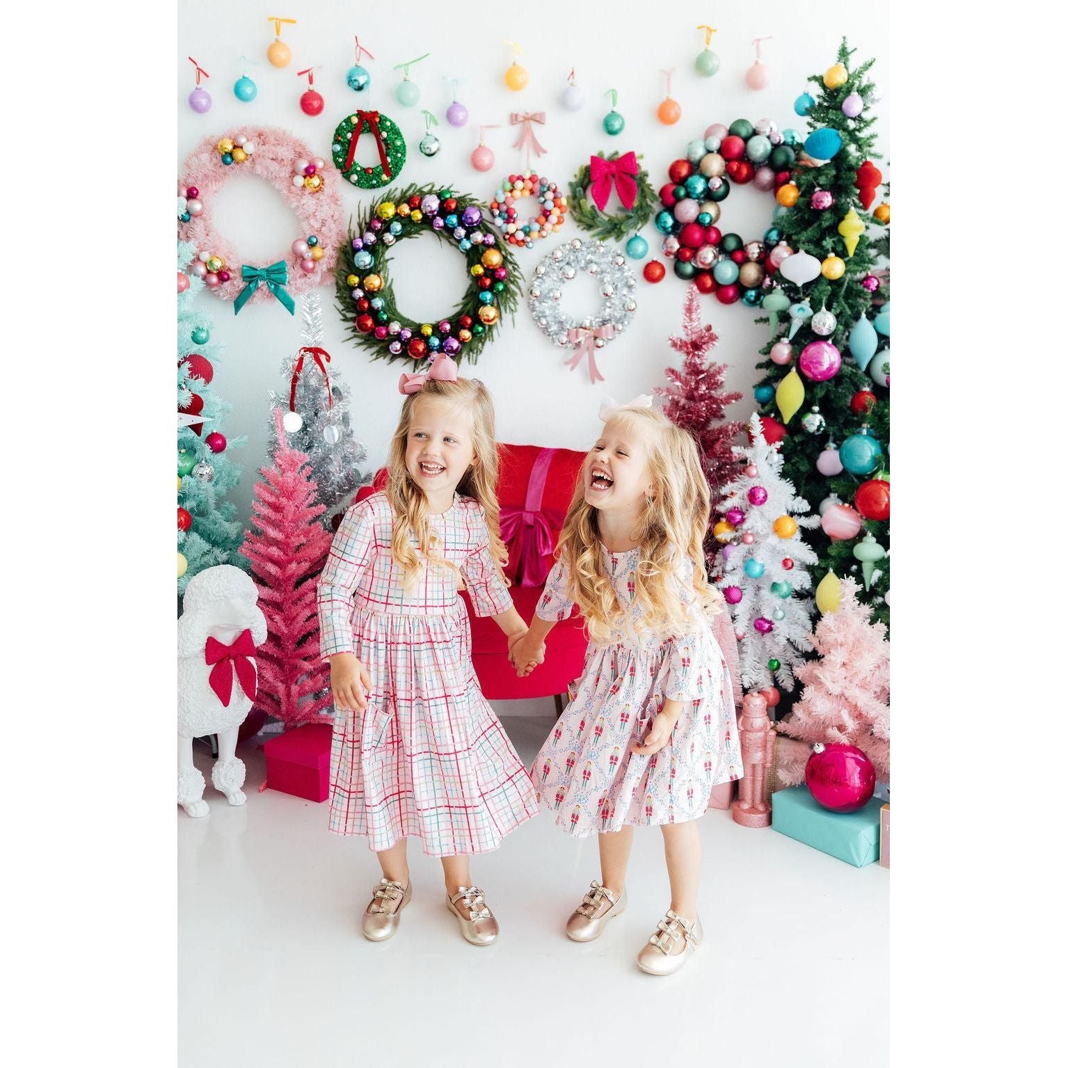 Pink Plaid 3/4 Sleeve Pocket Twirl Dress