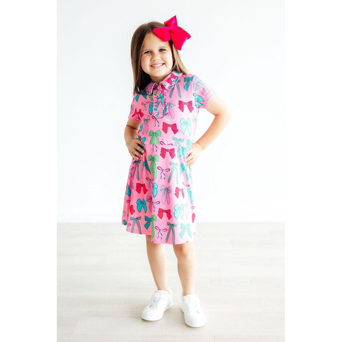 Pink Twirls & Ties S/S Polo Dress