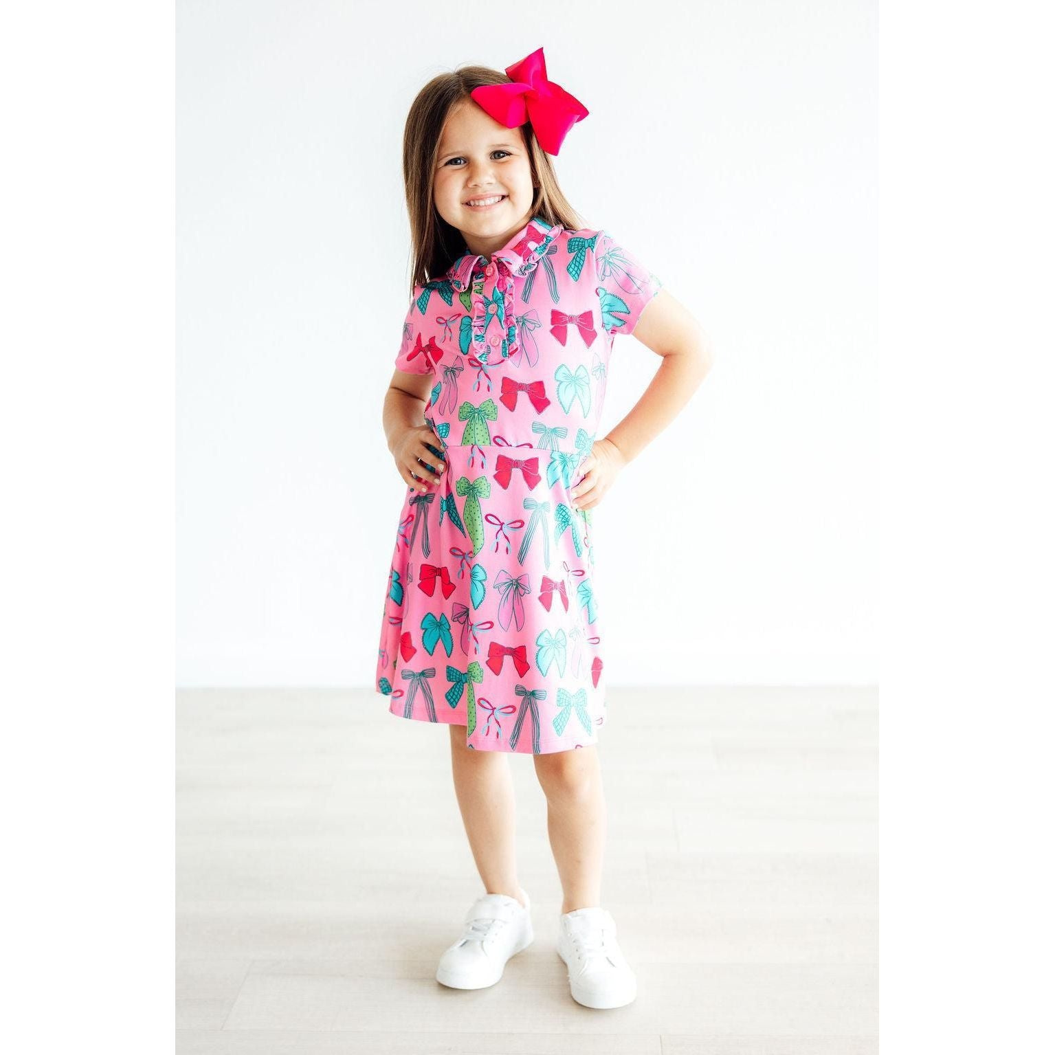 Pink Twirls & Ties S/S Polo Dress