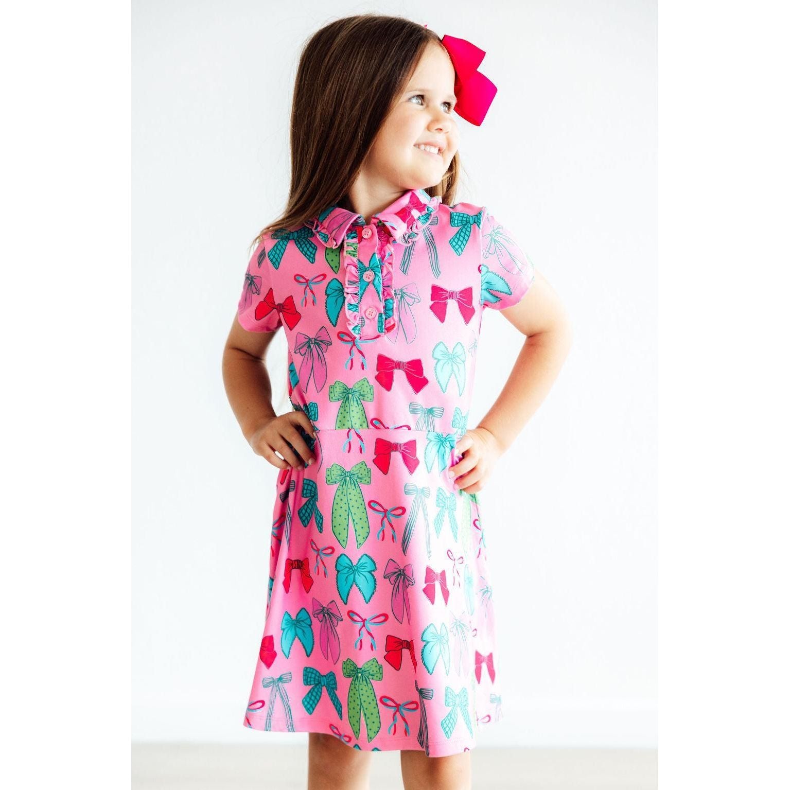 Pink Twirls & Ties S/S Polo Dress