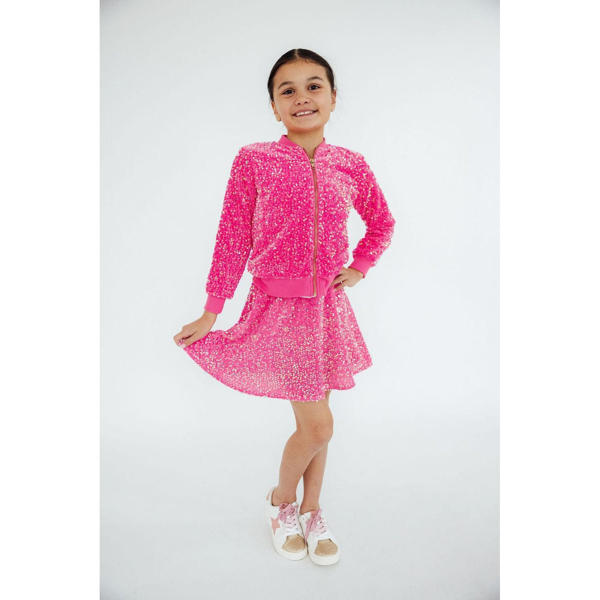 Pink Velvet Sequin Twirl Skort