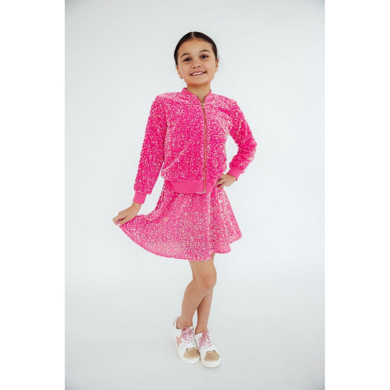 Pink Velvet Sequin Twirl Skort