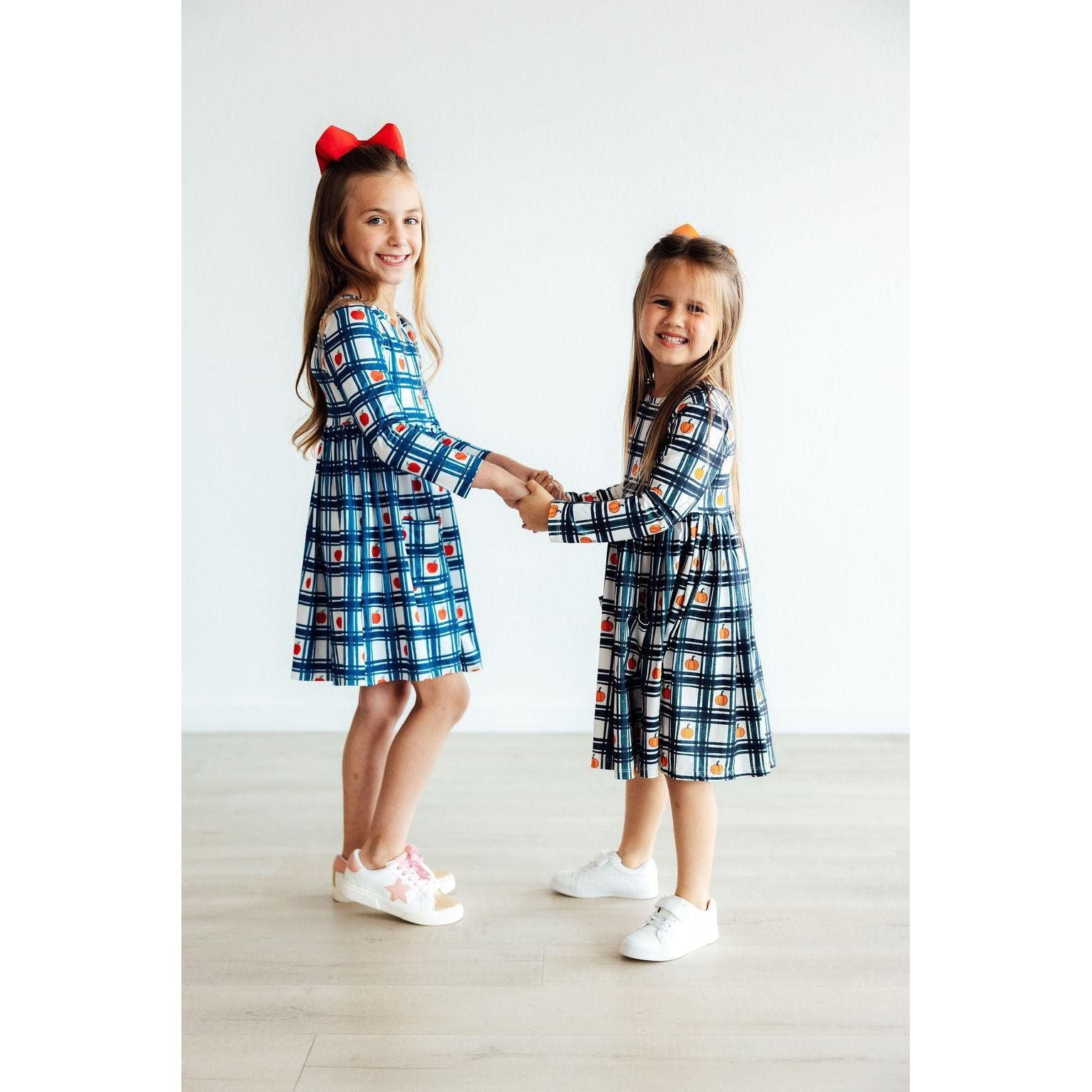 Plaid Apples L/S Pocket Twirl Dress