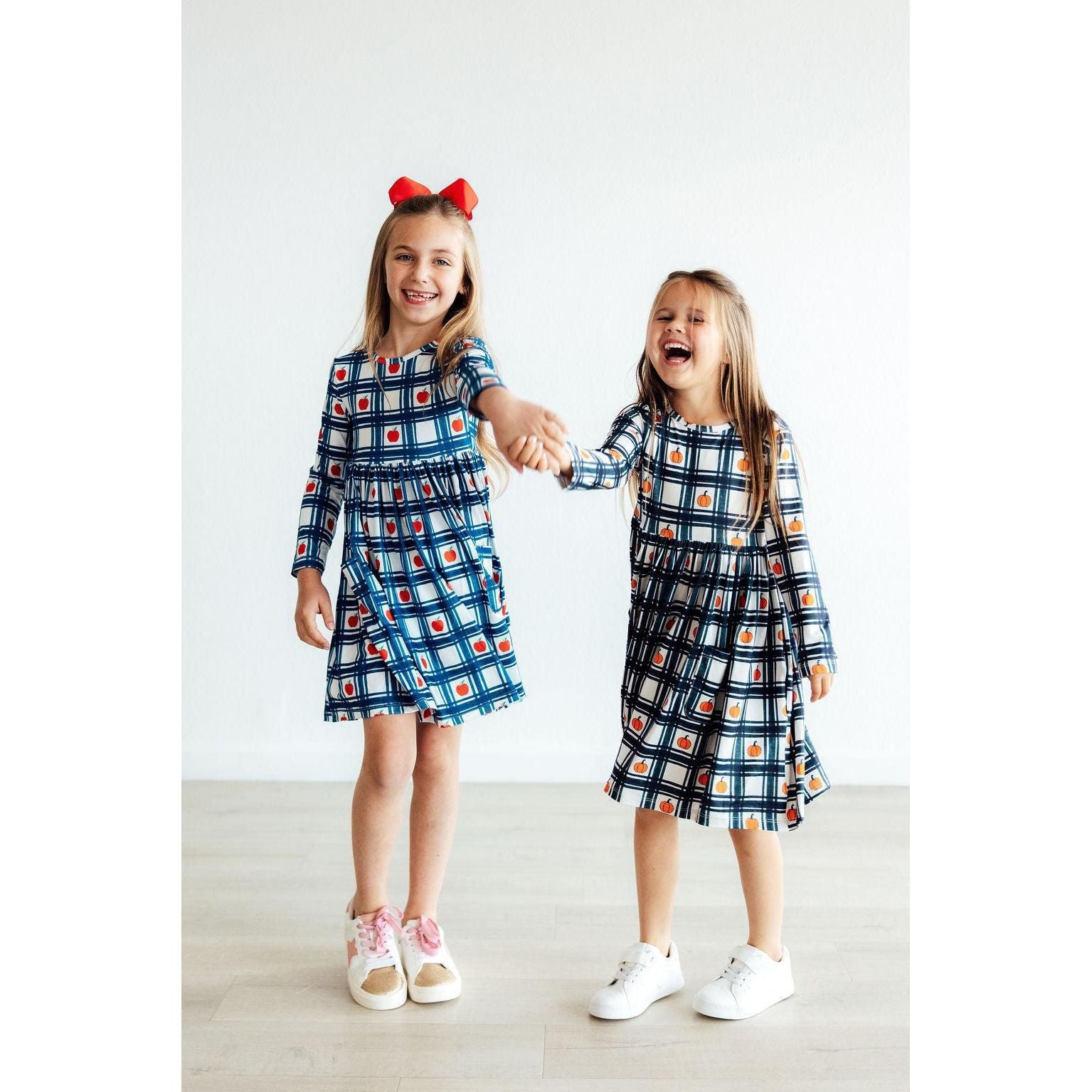 Plaid Pumpkins L/S Pocket Twirl Dress