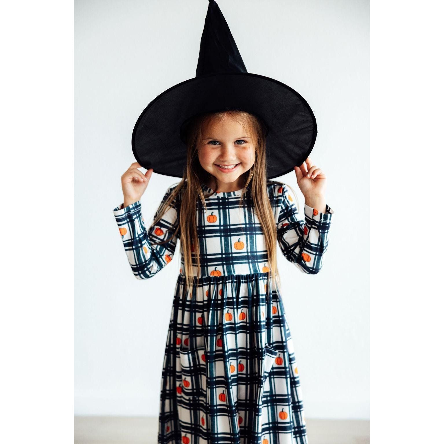 Plaid Pumpkins L/S Pocket Twirl Dress