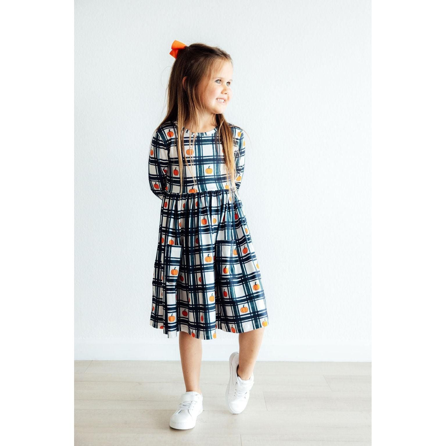 Plaid Pumpkins L/S Pocket Twirl Dress