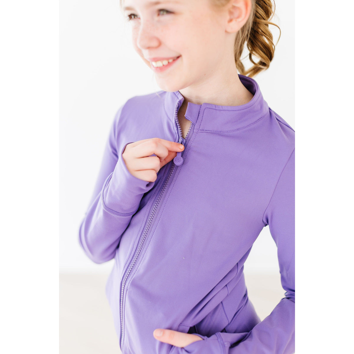 Playful Purple Full-Zip Ruffle Active Jacket
