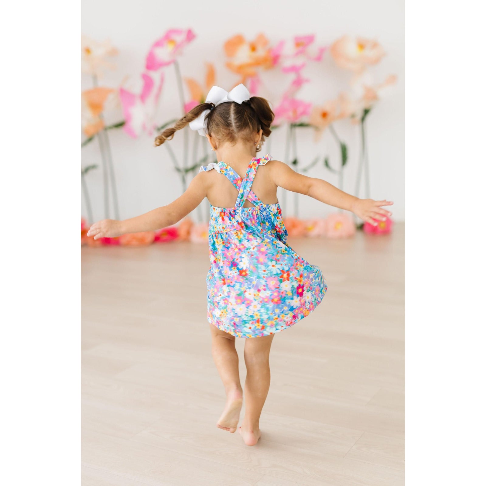 Preppy Floral Ruffle Cross Back Dress