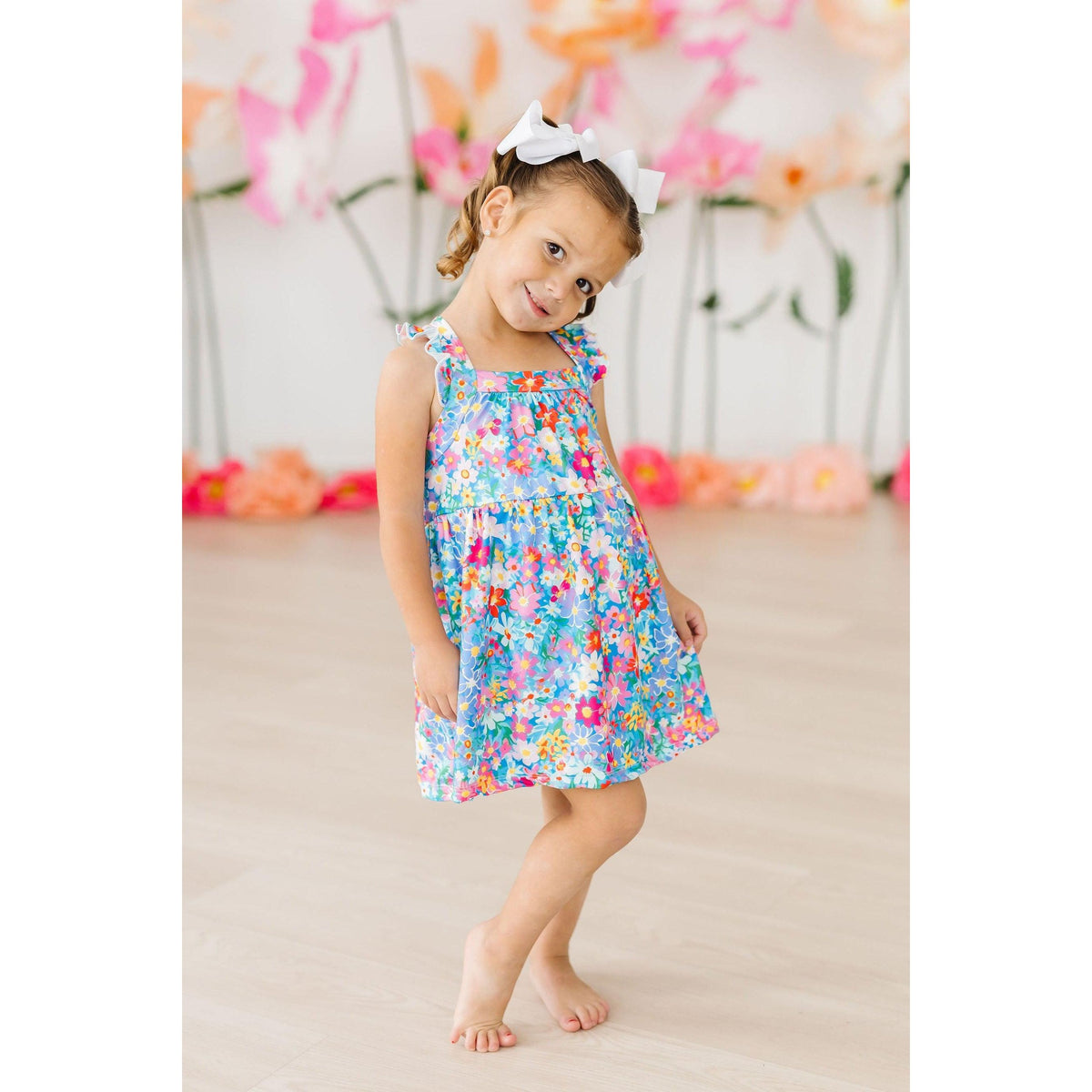 Preppy Floral Ruffle Cross Back Dress