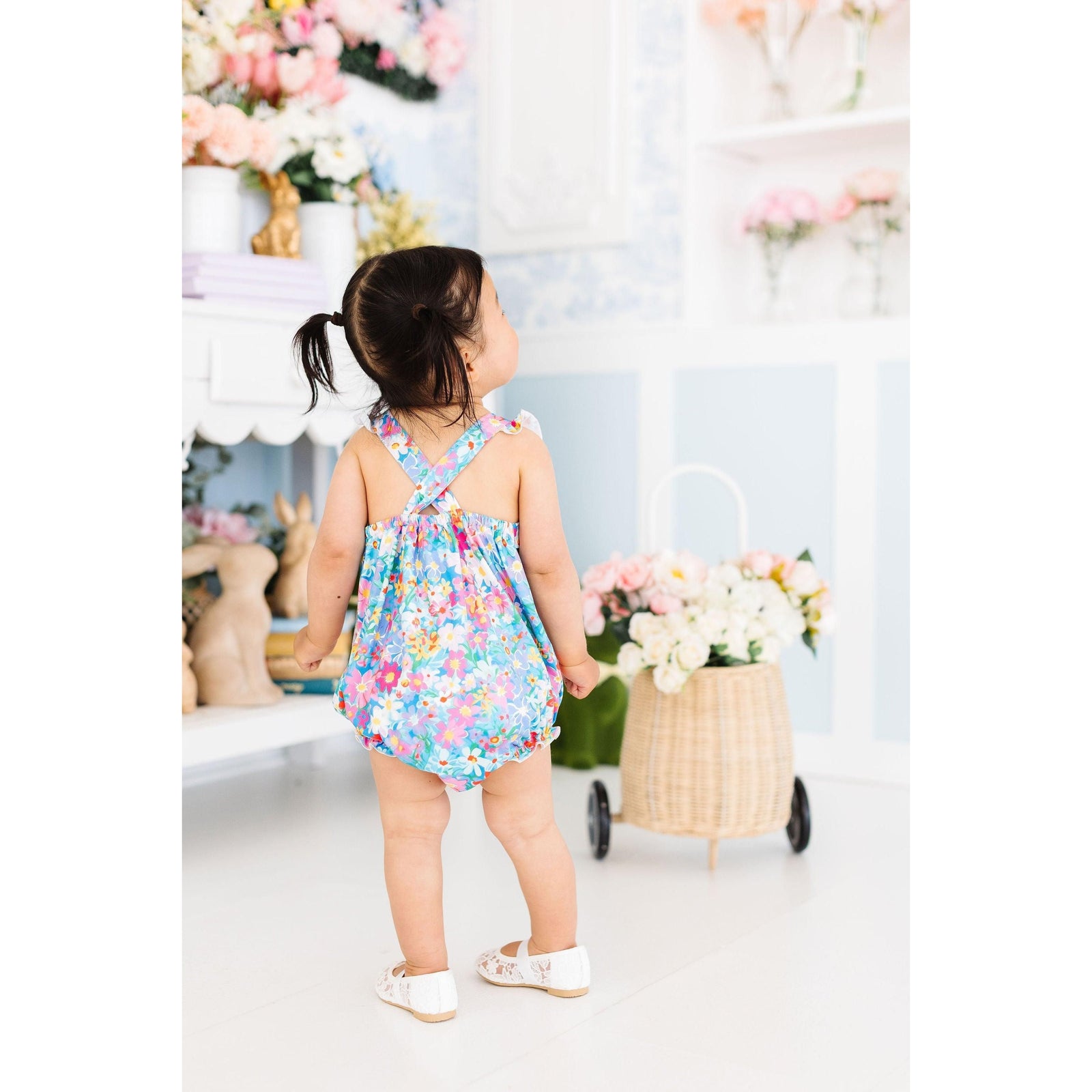 Preppy Floral Ruffle Cross Back Romper