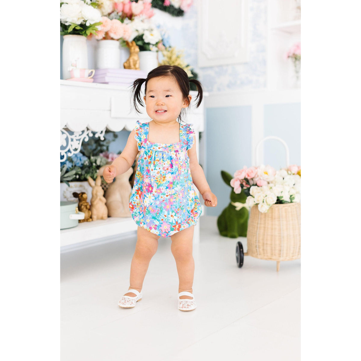 Preppy Floral Ruffle Cross Back Romper