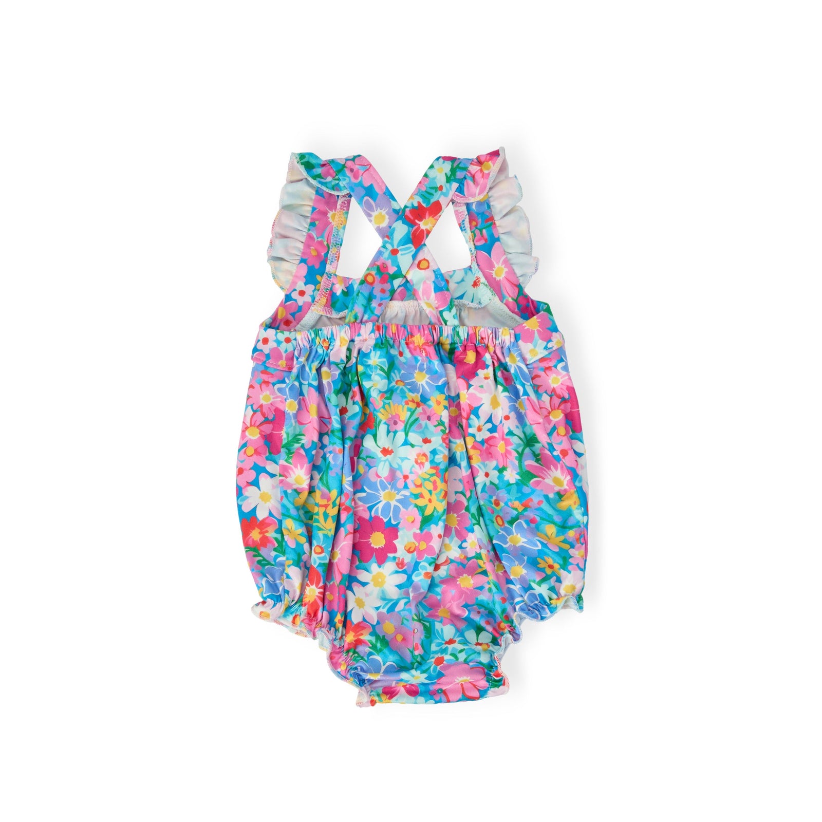 Preppy Floral Ruffle Cross Back Romper