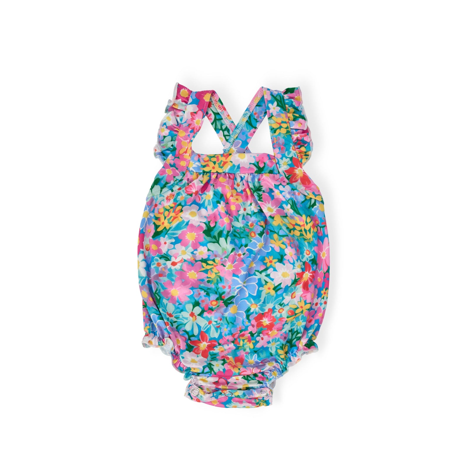 Preppy Floral Ruffle Cross Back Romper