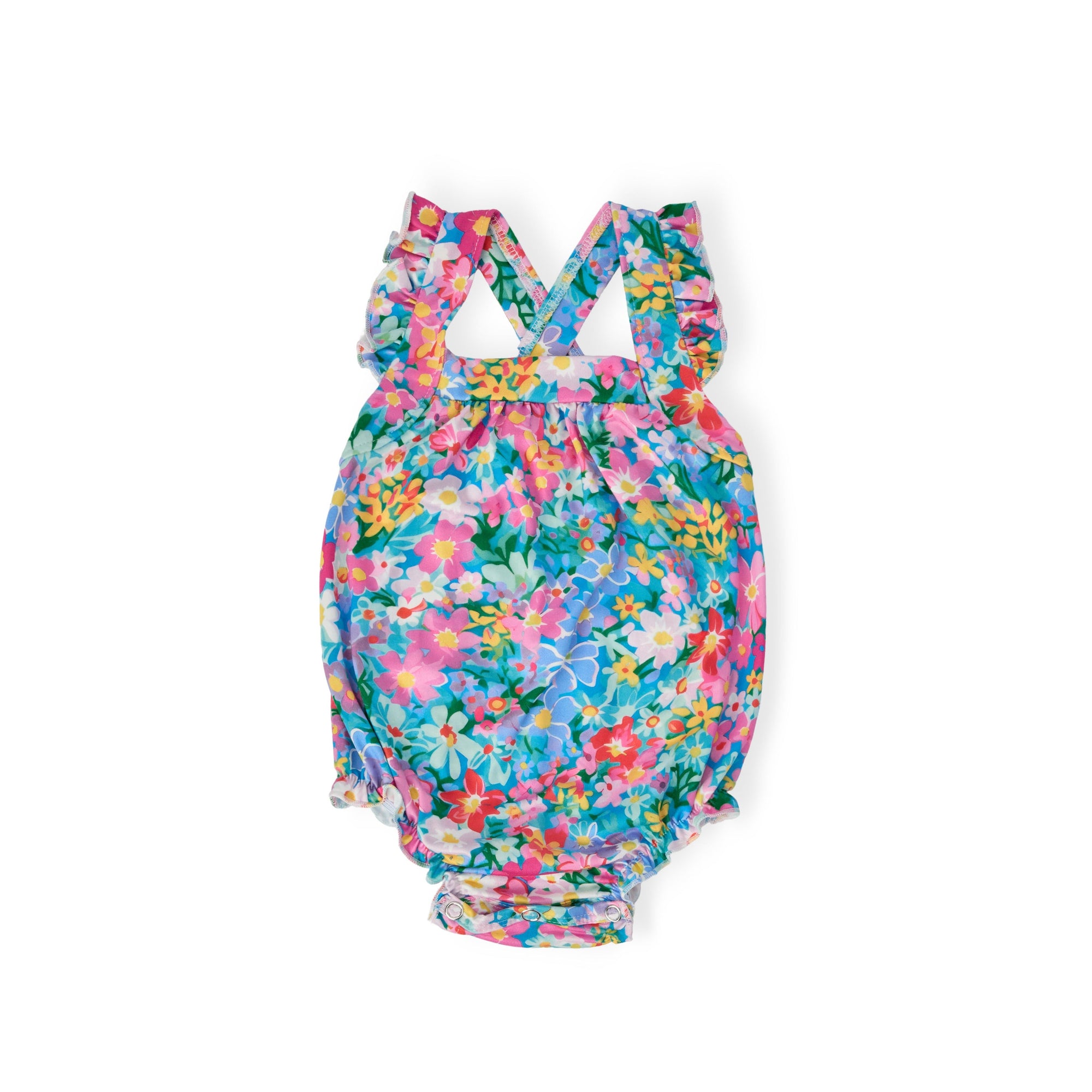 Preppy Floral Ruffle Cross Back Romper
