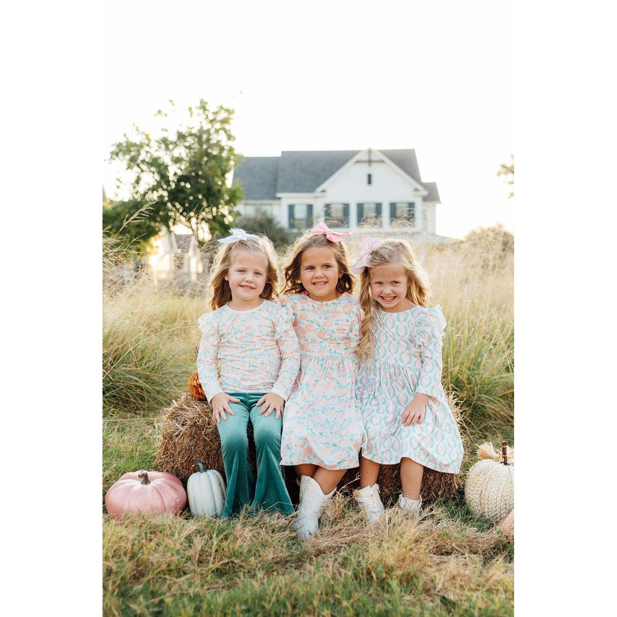 Pumpkin Kisses, Harvest Wishes 3/4 Sleeve Ruffle Twirl Dress