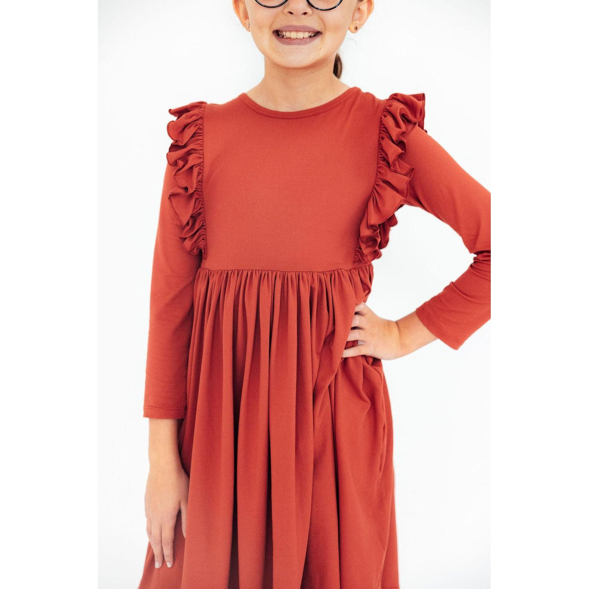 Pumpkin Spice L/S Ruffle Twirl Dress