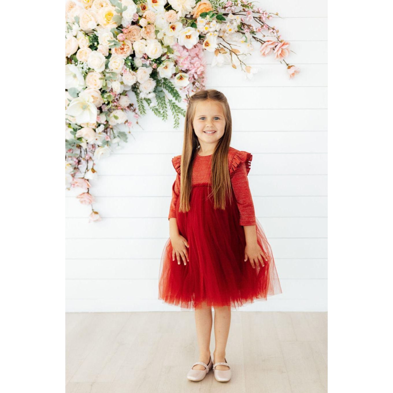 Pumpkin Spice Shimmer 3/4 Sleeve Tutu Dress