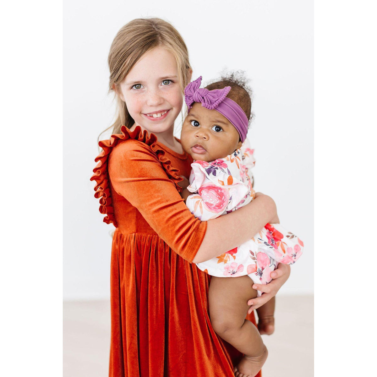 Pumpkin Spice Velvet Ruffle Twirl Dress