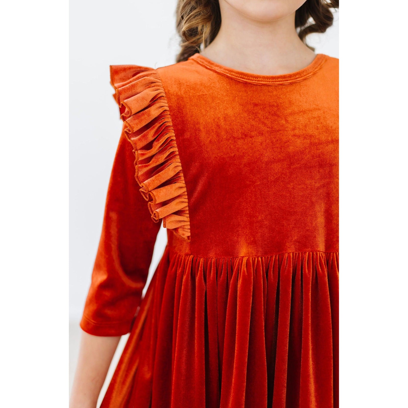 Pumpkin Spice Velvet Ruffle Twirl Dress