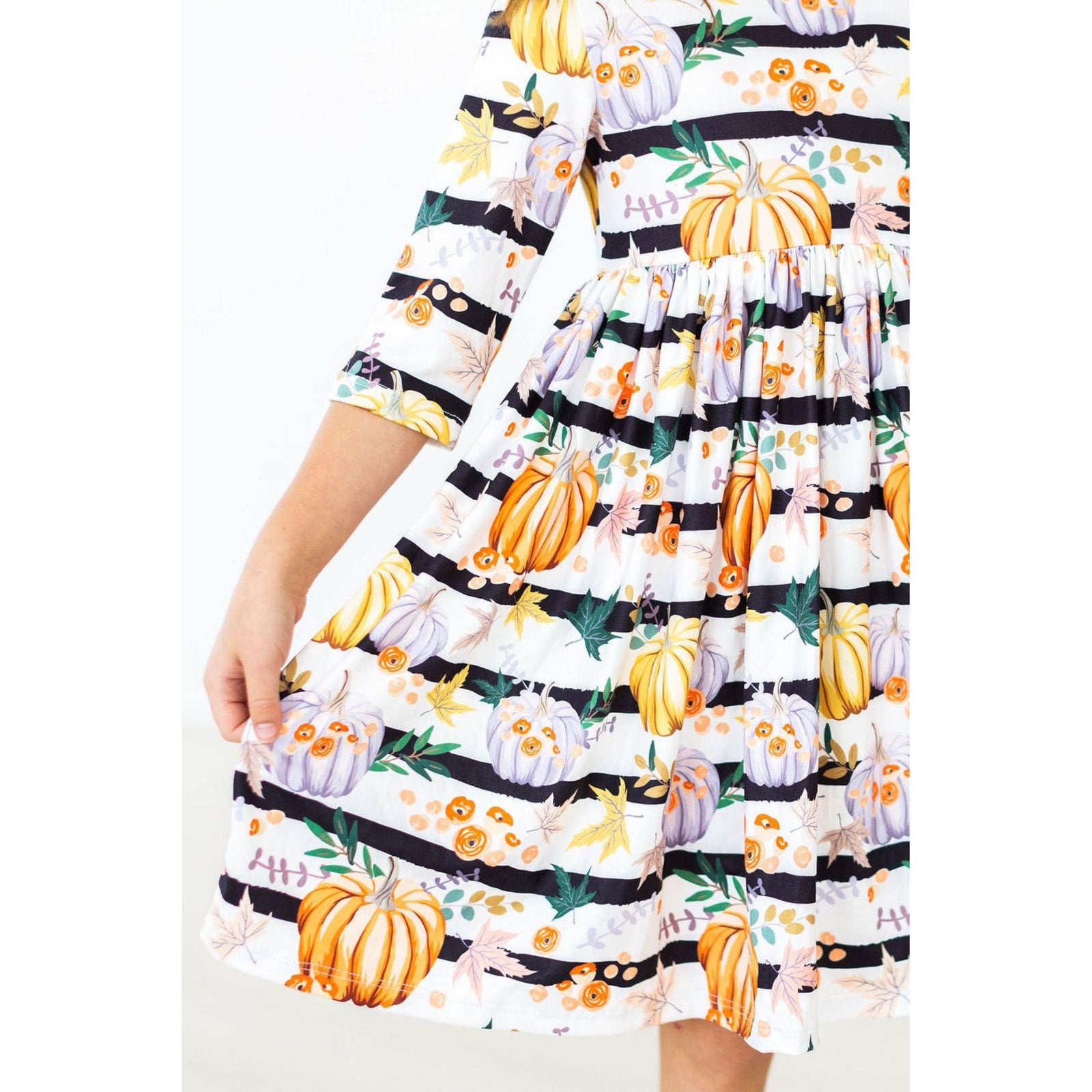 Pumpkins & Peonies 3/4 Sleeve Pocket Twirl Dress