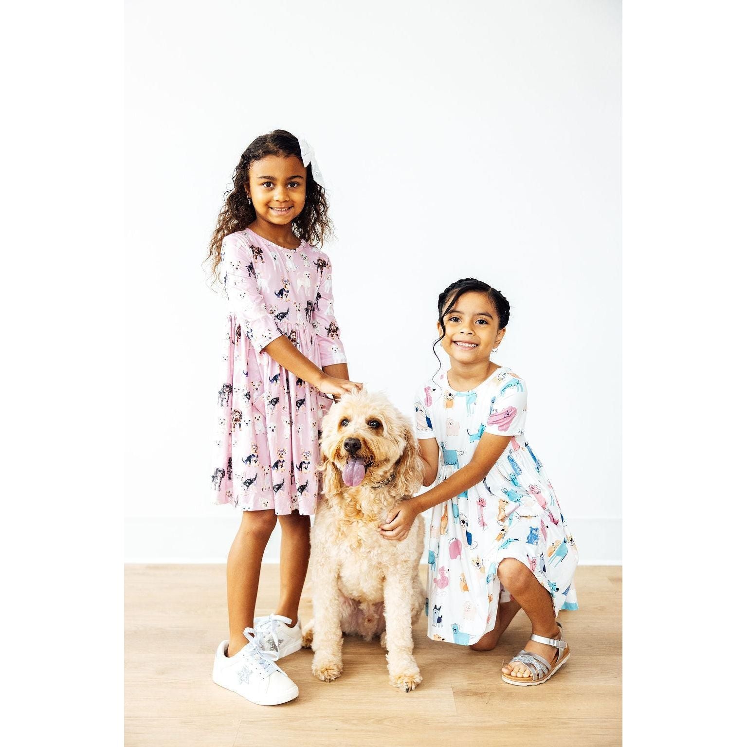 Puppy Kisses 3/4 Sleeve Pocket Twirl Dress