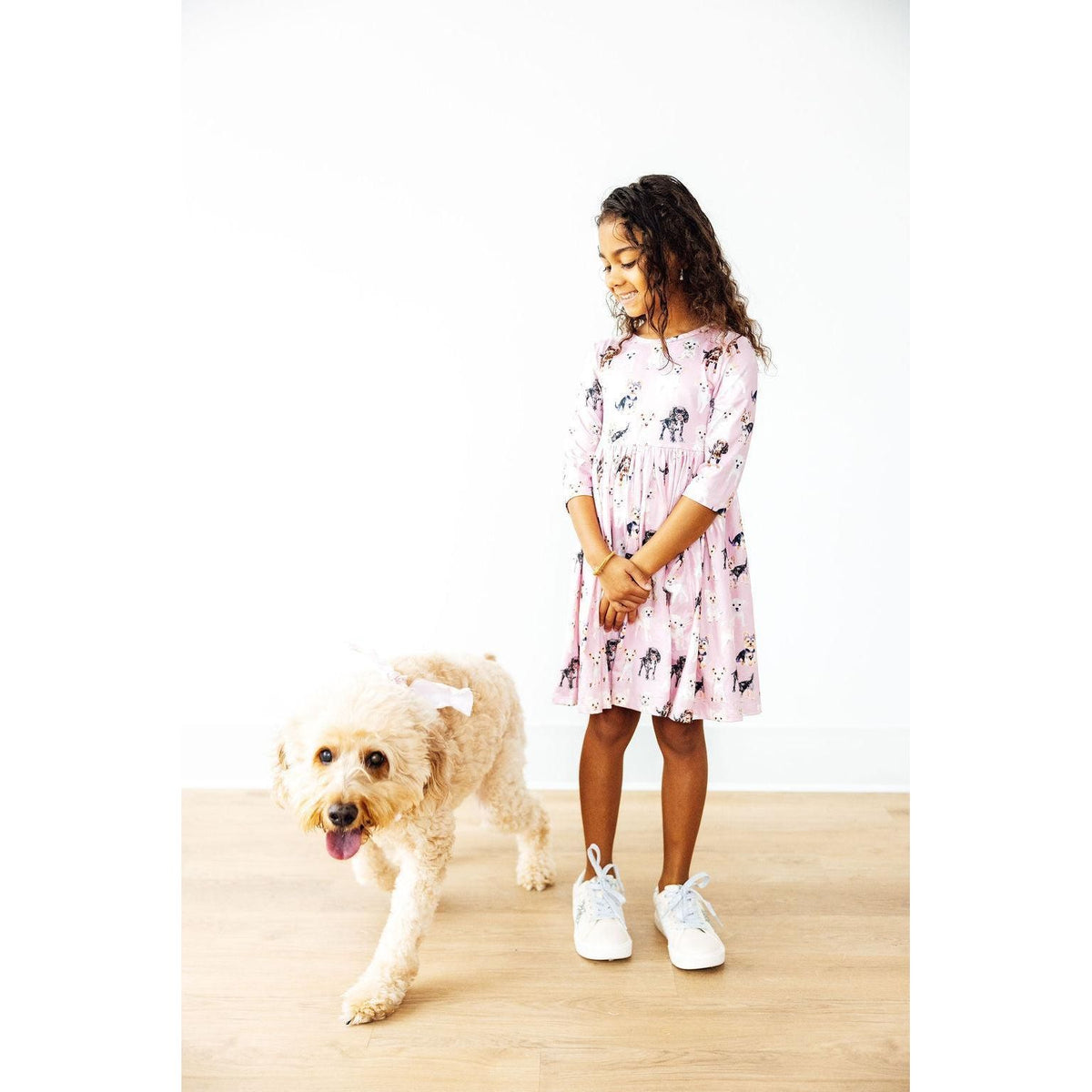 Puppy Kisses 3/4 Sleeve Pocket Twirl Dress