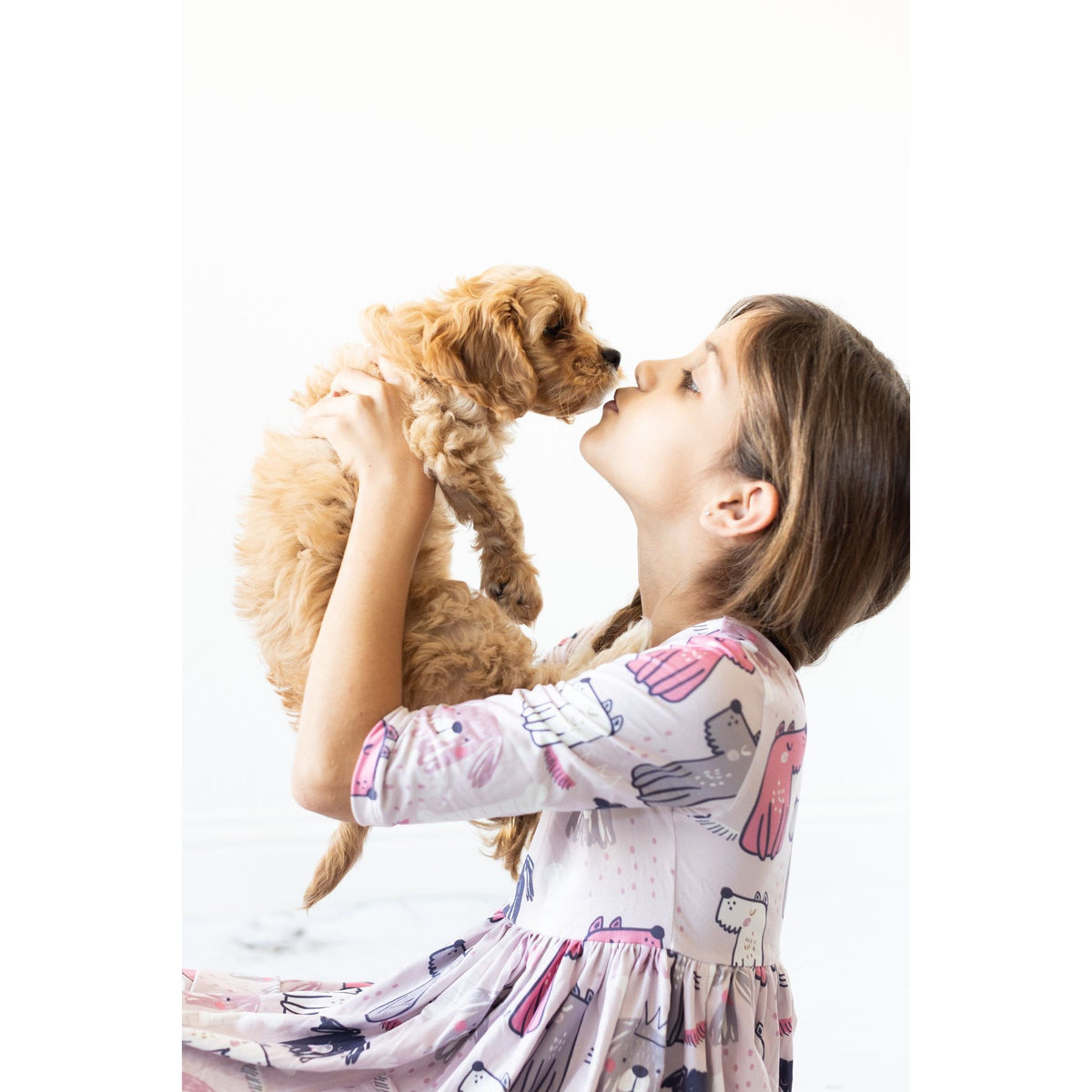 Puppy Party 3/4 Sleeve Pocket Twirl Dress