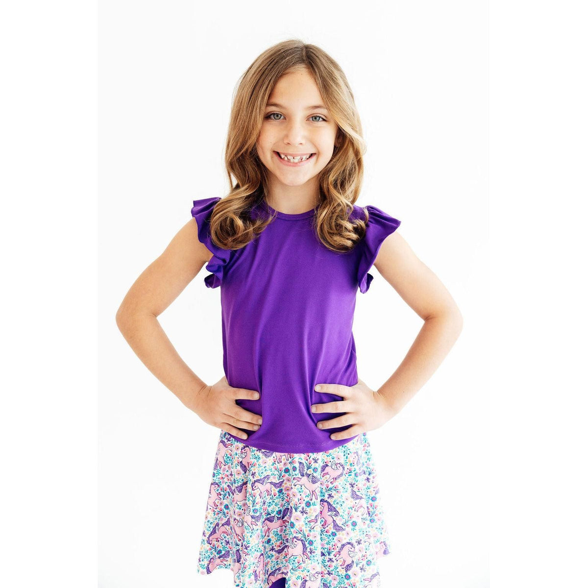 Purple S/S Ruffle Tee