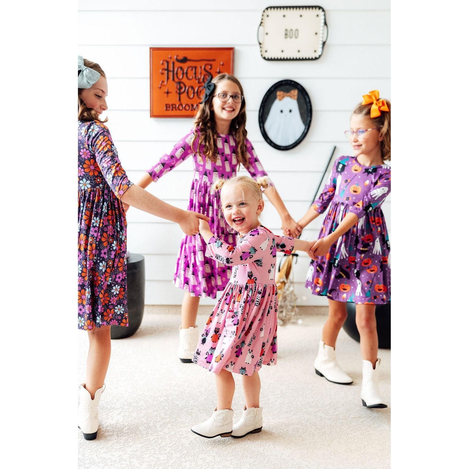 Purr-fectly Spooky 3/4 Sleeve Pocket Twirl Dress