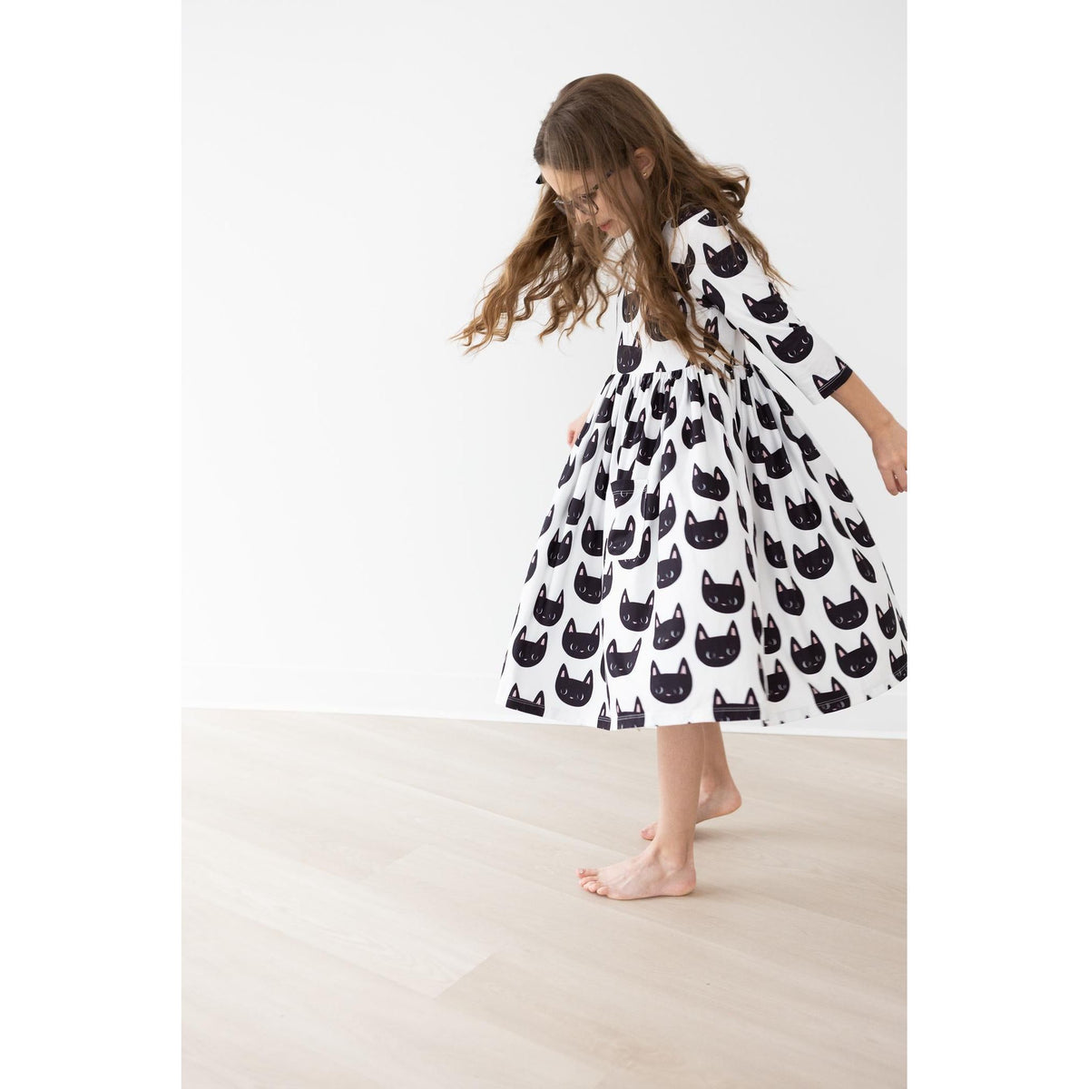 Purrfect 3/4 Sleeve Pocket Twirl Dress